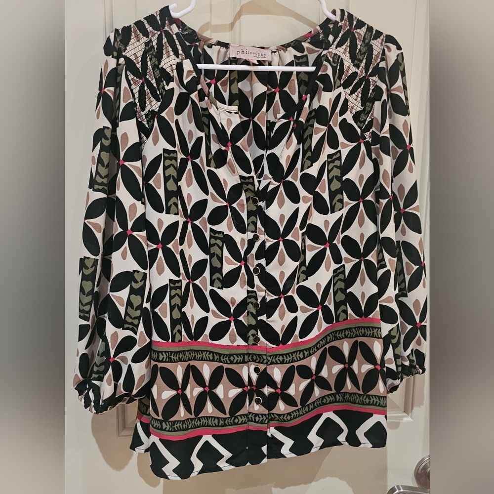 Philosophy Black and White Geometric Blouse